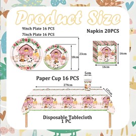 Farm Animals Party Decorations Tableware Set,69Pcs Farm Theme Party Supplies,Farm Animal Party Tablecloth,Farm Party Plates,Napkins and Cups for Baby Shower,Girl Farm Birthday Farm Animal Theme Party