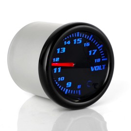 Nrkiscy Tinted 7 Color Volt Voltmeter Gauge 8-18V 2"(52mm) Includes Wiring Multi Color Display Black Dial Smoked Lens White Housing