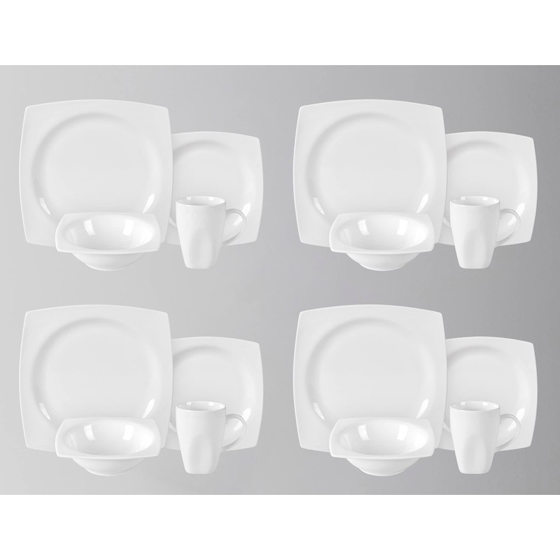 HomeVss, New Bone China Dinnerware Set, Rim Square Shape, 16pc