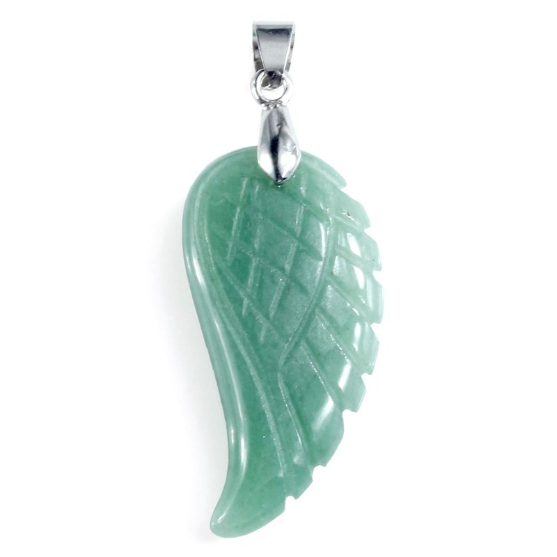 JSDDE Gemstone Charm Pendant, Reiki Healing Stone, Carved Wings, Angel