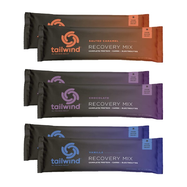 Tailwind Nutrition Grab-and-Go Rebuild Recovery Single-Serving Assortment, 2 Chocolate, 2 Vanilla, and 2 Salted Caramel Flavors 6 Pack Sports Recovery Drinks