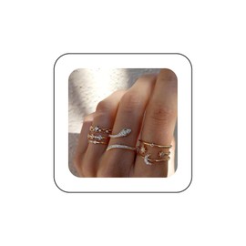 Yheakne Vintage Stacking Crystal Rings Set Gold Rhinestone Snake Rings Moon Star Knuckle Rings Open Adjustable Ring Stackable Snake Finger Rings Hand Jewellery for Women and Girls, Zinc