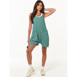 ANRABESS - Mameluco informal de verano para mujer, sin mangas, con tirantes delgados, con bolsillos, ropa 2024, Cian, X-Large