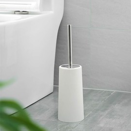 SagaSave Toilet Brush with Holder, Free Standing Toilet Brushes, Closed Hideaway Design Loo Brush, 37cm x10.5cm, White