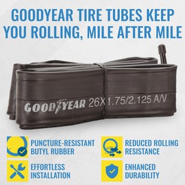 Goodyear Bicycle Inner Tube - Durable 26 Inch Bike Tube with Butyl Rubber - Schrader Valve for Quick Inflation - Easy Installation and Reliable Performance - 26 X 1.75/2.125