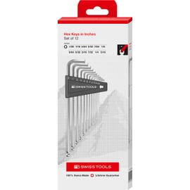 PB SWISS TOOLS Allen Key Set PB 212Z.LH-12 | 100% Swiss Made | 12-Piece Long Hex Key Set with Ballpoint, Inch Sized, for Screwdriving Work in Industry and Handcraft