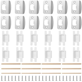 12 Pack Door Strike Plate Repair Kit - Stainless Steel Door Latch Restorer & Reinforcement Plate with Dust Box, Screws & Wood Dowels for Home, Office Doors Frame Fix (Silver)