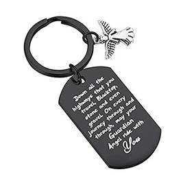Drive Safe Keychain May Your Guardian Angel Ride with You Keychain New Driver Gift Biker Trucker Gifts (Black)