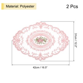 uxcell 2Pack Retro Lace Placemat 12x16-in Oval Embroidered Table Place Mats French Crochet Doilies Coasters Cup Mat for Home Wedding, Pink