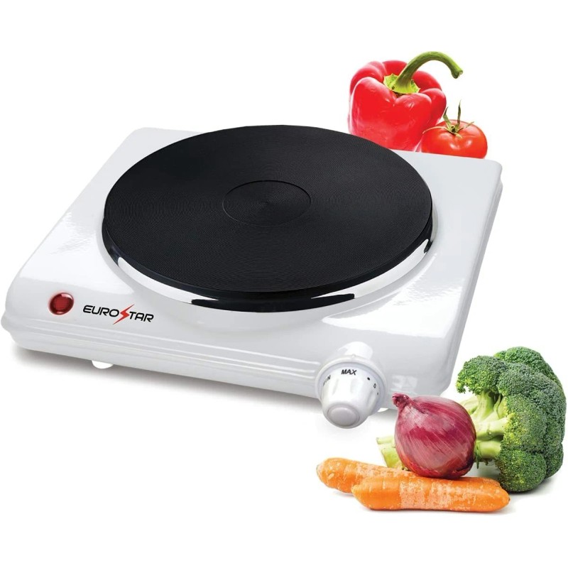 EUROSTAR ES131W 1000W Cast-Iron Flat Element Single Burner, White