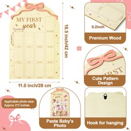 R HORSE My First Year Photo Frame Board, Pink Bow Display Wood Board, Baby’s First Year Picture Frame, 12 Months Milestone Board 1st Birthday Frame Nursery Decoration, Baby Keepsake Gift for Boy Girl
