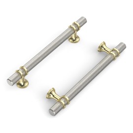 Coinkoly 10 Pack Gold and Brushed Nickel Cabinet Pulls 5"(128mm) Hole Centers Hardware for Cabinets,Kitchen Cabinet Handles,Arch Cabinet Handles for Bathroom Dresser Drawer Handles