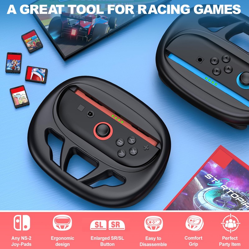HASACOOL Switch Lenkrad, 2x Lenkrad Ergonomisches für Switch 2 Zubehör