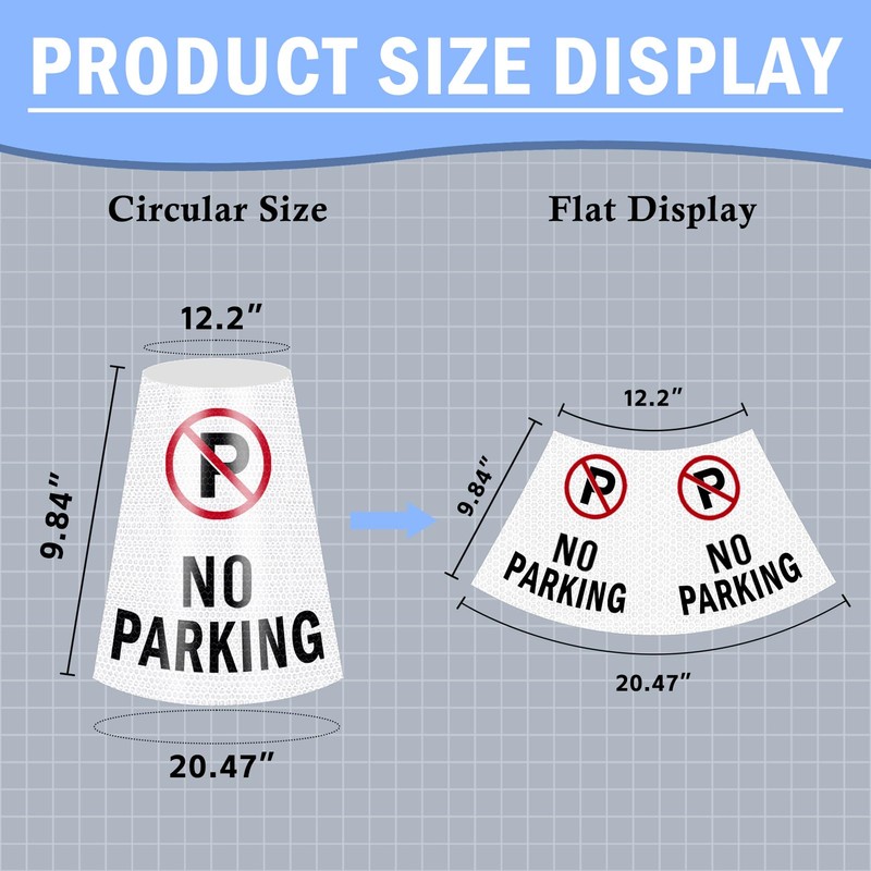 4 Pack “No Parking” Message Collars Cone Sleeve, Bright Reflective