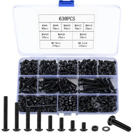 630 Piece M4 Screws Set, Allen Screws Nuts Set, Pan Head Hex Screws with Nuts and Washers Set, Threaded Screws Bicycle Machine Screws Assortment Set