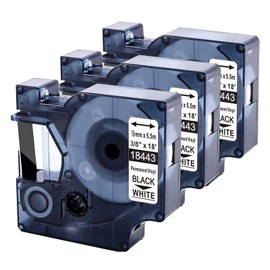 3 x A18443 Replacement for Dymo 18443 Rhino 9mm Vinyl Tape, Compatible Rhino Black on White Permanent Work with Dymo Rhino 4200 Label Tape 9mm x 5.5m Rhino 5200 6000 3000 1000 Label Maker