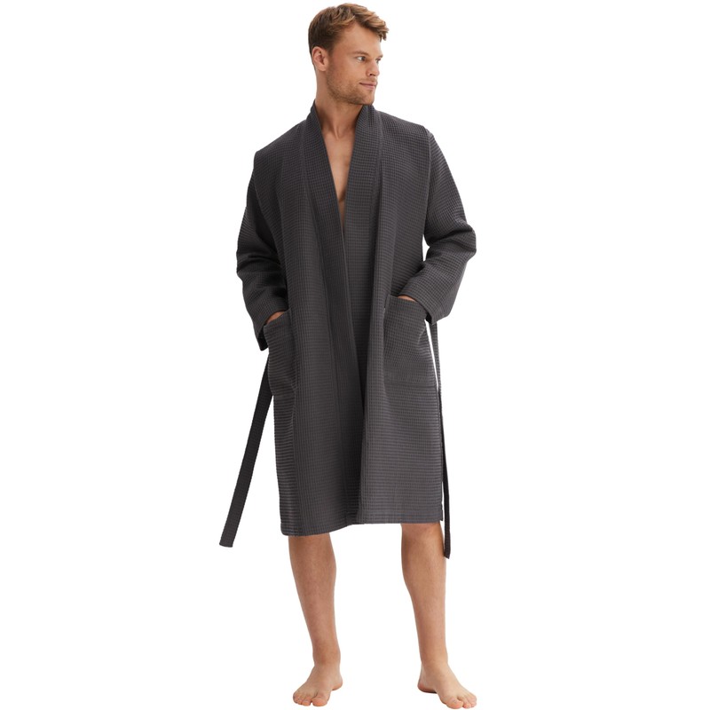 Morgenstern Men's Waffle Pique Bathrobe, Grey - xl