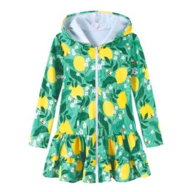 Toddler Bathing Suit Girl Swimsuit Coverup Long Sleeve Zip-Up Beach Cover Up Wraps Kids Yellow Green Size 6 5t Swimsuit Girls