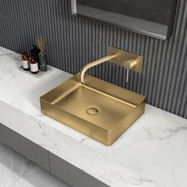 TRYWELL Wall Mount Bathroom Faucet, Gold Wall Mounted Vanity Faucet with Single Lever Handles, Wall Faucet for Vanity Lavatory Sink, Rough in Valve Included (Gold)
