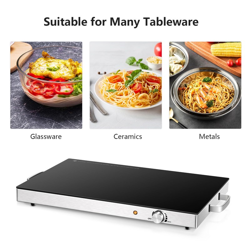 CHEFJOY Electric Warming Tray, Food Warmer w/Large Hot Plates &