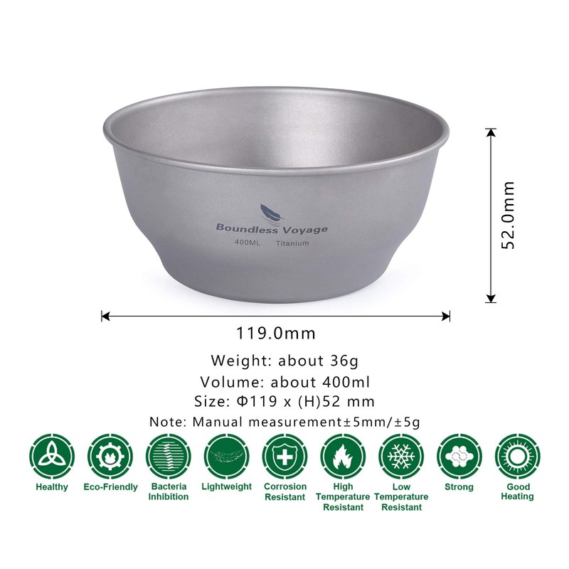 iBasingo Titanium Bowls Plate Ultralight Single Wall Bowl Plate Outdoor