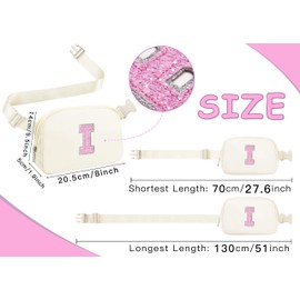COSHAYSOO Initial Belt Bag Small Waist Fanny Pack Crossbody Purse Cross Body Pouch with Preppy Monogrammed Letter Patch for Teens Girlfriend, Cute Stylish Travel Easter Thank You Gift Ivory (I)