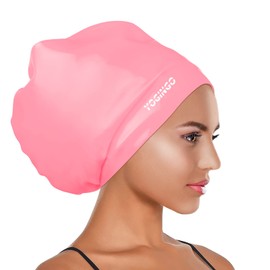 YOGINGO Extra Large Swim Cap for Women and Men Adult Youth,Waterproof Silicone Swim Cap for Very Long Hair, Thick Curly Hair & Dreadlocks Braids Weaves Afro Hair (Single Pink)
