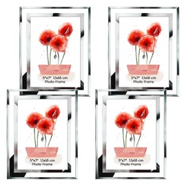 Schliersee 5x7 Glass Picture Frames Set of 4, Desktop Display Mirror Edge Bulk Photo Frame Set, 4 Pack