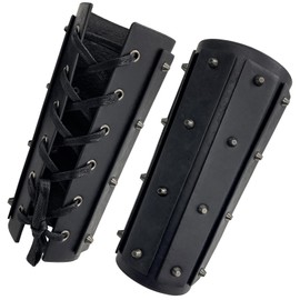 Medieval Vintage Faux Leather Arm Bracers, Viking Spit Rod Running Arm Guards, Wide Mercenary Arm Guards, Renaissance Knight Arm Warmers Armor for LARP (Black A)