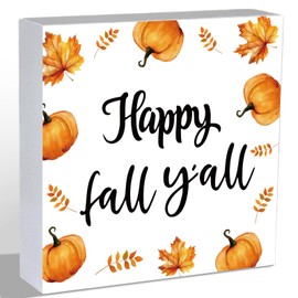 Fall Decorations for Home Fall Decor Home Room Pumpkin Leaves Table Wood Box Sign Rustic Wooden Shelf Desk Decor Season Sign House Warming Gifts 5.9 x 5.9 Inch