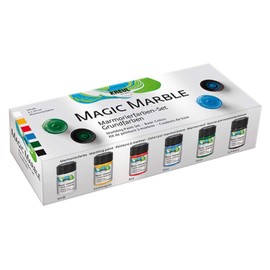 KREUL 73600 Magic Marble Marbling Paint, Basic Colours Set, 6 x 20 ml Colour in White, Yellow, Red, Blue, Green and Black, for Immersion Marbling of Wood, Glass, Plastic, Paper, Metal and Styrofoam