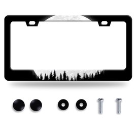 Full Moon Forest License Plate Frame License Plate Stainless Steel Rust-Proof Auto Parts Funny License Plate Cover Decorative with Screws Size 12.3" x 6.3" Men Women Youth