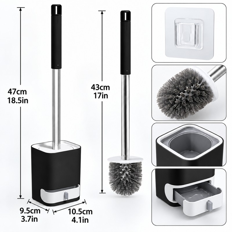 Wall-Mounted Toilet Brush with Drainable Base – Long Handle Bathroom