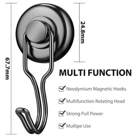 FINDMAG, 60LBS Powerful Swivel Swing Heavy Duty, Strong Magnet Hooks for Hanging, Magnet with Hooks for Kitchen, Office and Garage - Pack of 8