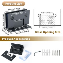 Alise Glass Shower Door Hinges, 90 Degree Hinges for Bathroom Doors,Heavy Duty Stainless Steel Cabinet Hinge Wall to Glass,Frameless Shower Doors Hardware Replacement Part,Black (2P)