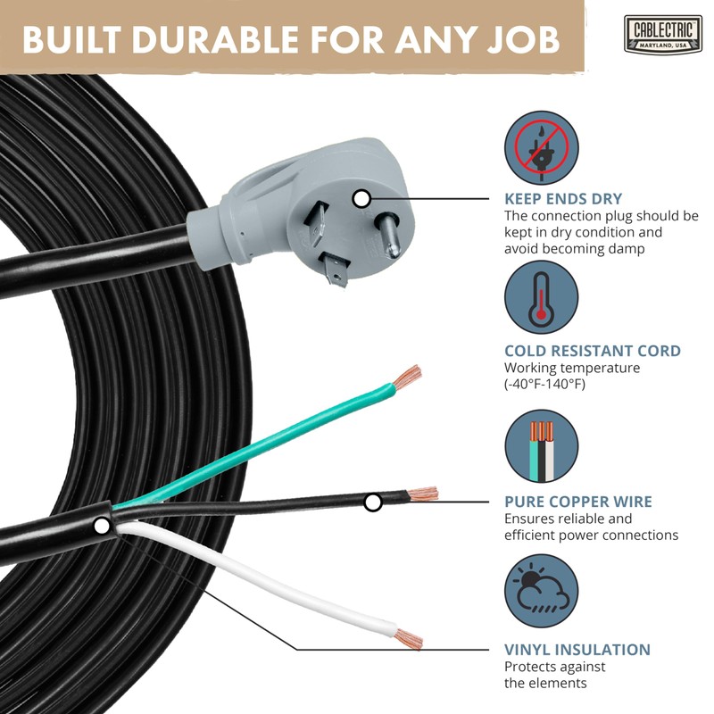 Cablectric 30 Amp RV Replacement Power Cord - 15ft 10