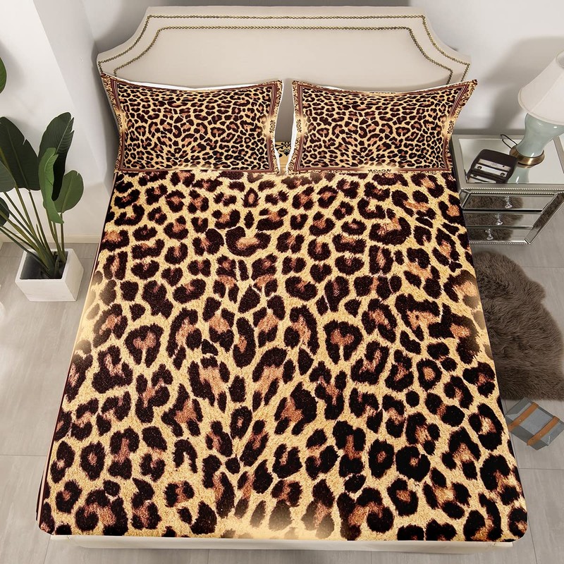 Brown Leopard Print Sheet Queen Size,Kids Girls Woman Novelty Room