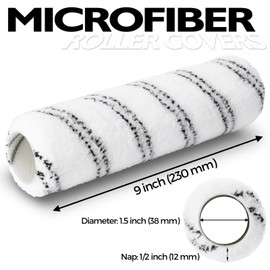 PinStone 18 Pack 9" x 1/2" Nap Microfiber Paint Roller Covers, Lint-Free Microfiber Covers Refills, Naps for 9 Inch Roller Frame, Ideal for All Paints and Stains, House Painting Supplies