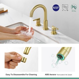 Faustina Gold Faucet Bathroom,Brushed Gold Bathroom Faucets 3 Hole,8 Inch Widespread Bathroom Faucet,4 Inch 12 Inch Bathroom Faucet with Drain Assembly,2-Handle Stainless Steel(Supply Line)