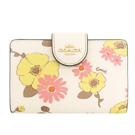 Coach FCH734 CH734 Chalk Multi Floral Cluster Print PVC Leather Medium Corner Zip Wallet Ladies' [Outlet Product] [Brand]