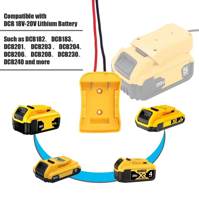 Jumper Adapter with Crocodile Clip Compatible with DEWALT 20V Batteries