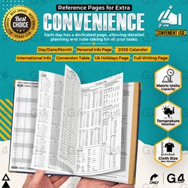 G4GADGET 2026 A4 Diary Day a Page – Blue | Daily Planner with UK Holidays & International Info | Hardback Diary for Teachers, Students & Professionals | Large Organizer with Notes & Contacts