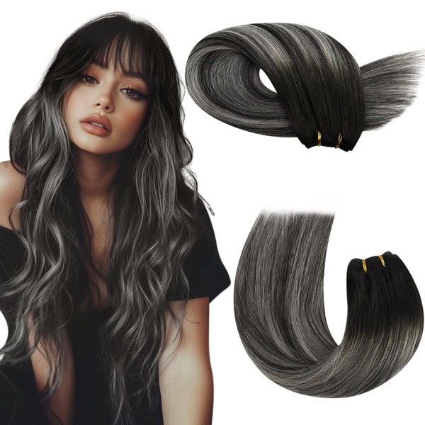 Moresoo Sew in Hair Extensions Real Human Hair Natural Black