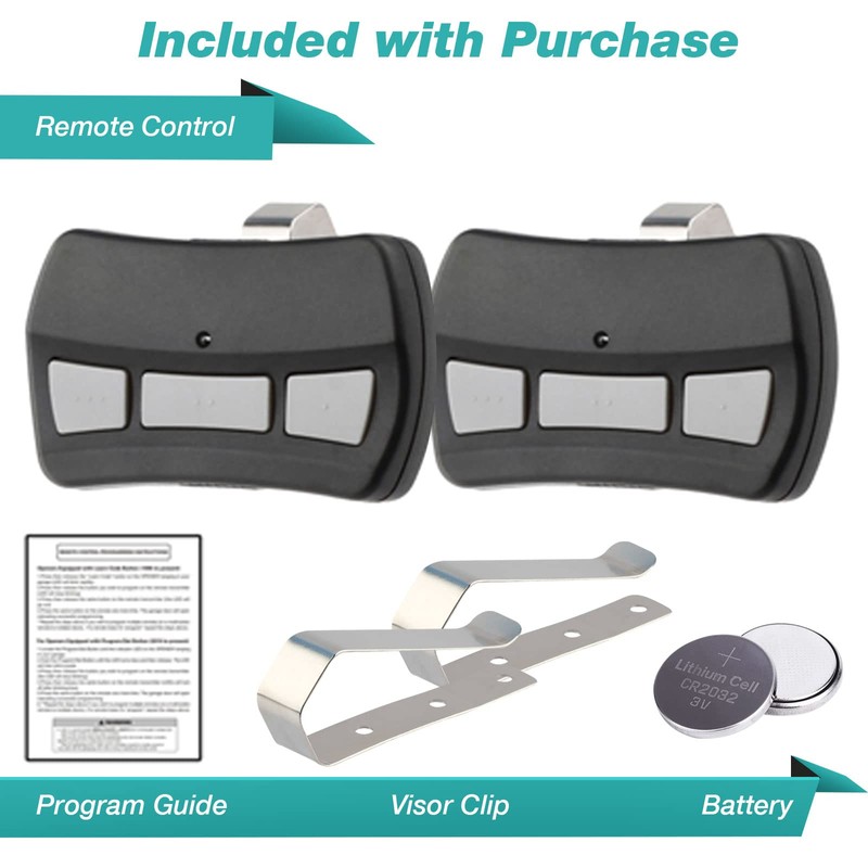 2 Garage Door Remotes for Genie Intellicode (GITR-3, 37517S)