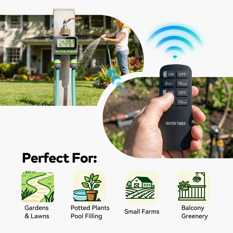 Remote Control Sprinkler Timer for Outdoor Hose Faucet 2 Zone,