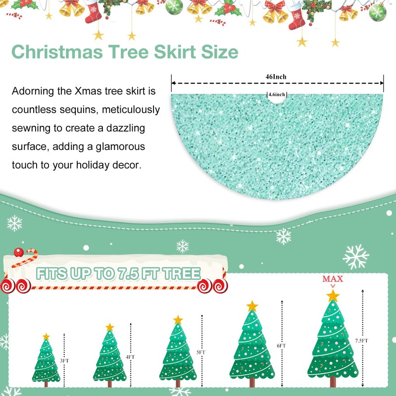 FCSJOST Light Green Christmas Tree Skirt 48 Inch Large Xmas