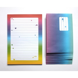 Writing Paper Set Girls (25 Sheets) DIN A5 Lined with 12 Matching Envelopes Writing Pad Letter Pad Colour Gradient Hearts Colourful Rainbow Children's Pad Writing Paper Love Letter Gift You Decide