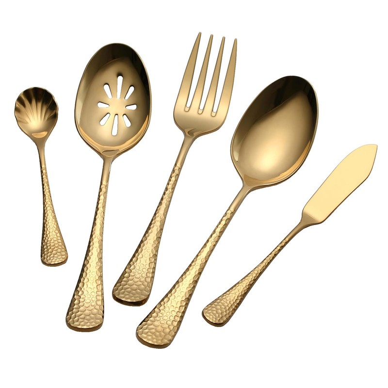 45-Piece Hammered Gold Flatware Set for 8,Premium 18/10 Stainless Steel