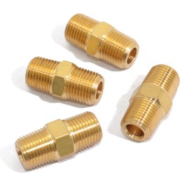 KOOTANS 1/8 NPT x 1/8 NPT Male Solid Brass Hex Nipples, Heavy Brass Pipe Adapter Fittings Equal Nipples Connectors 4Pieces
