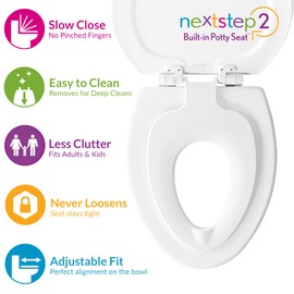 Mayfair NextStep2 Slow-Close Toilet Seat with Built-In Toddler Potty Training Seat, Removable, White, Round